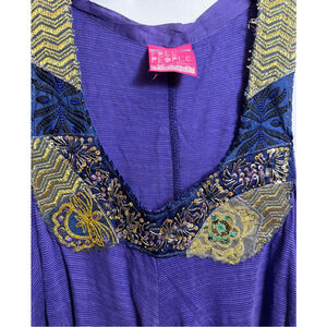 Free People Embellished Beaded Trapeze Swing Tank Top S Boho Indie Festival